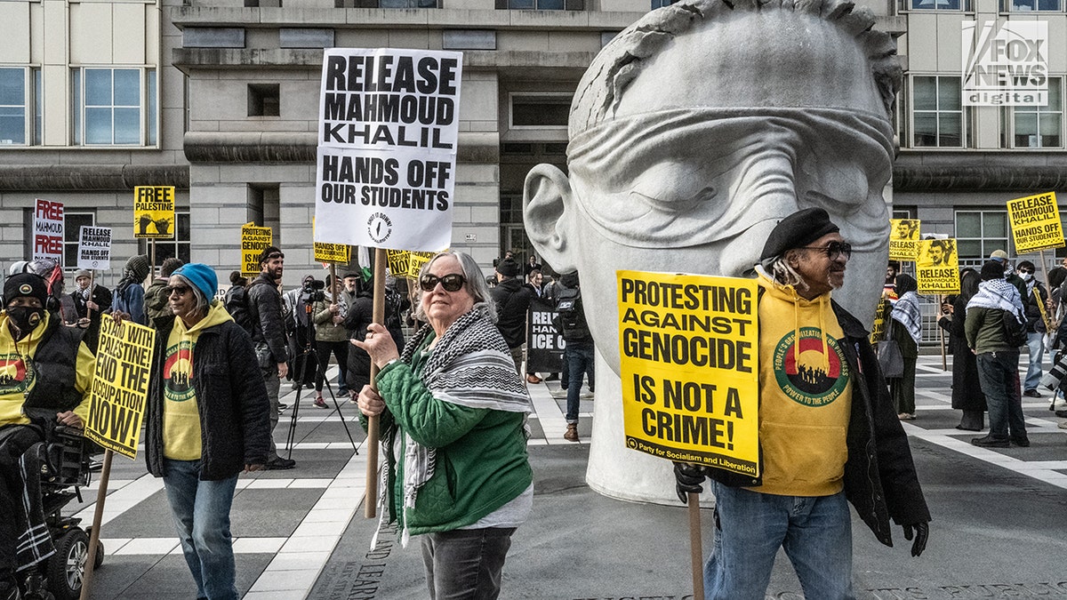 Supporters of Pro-Hamas Mahmoud Khalil protest outside the federal court