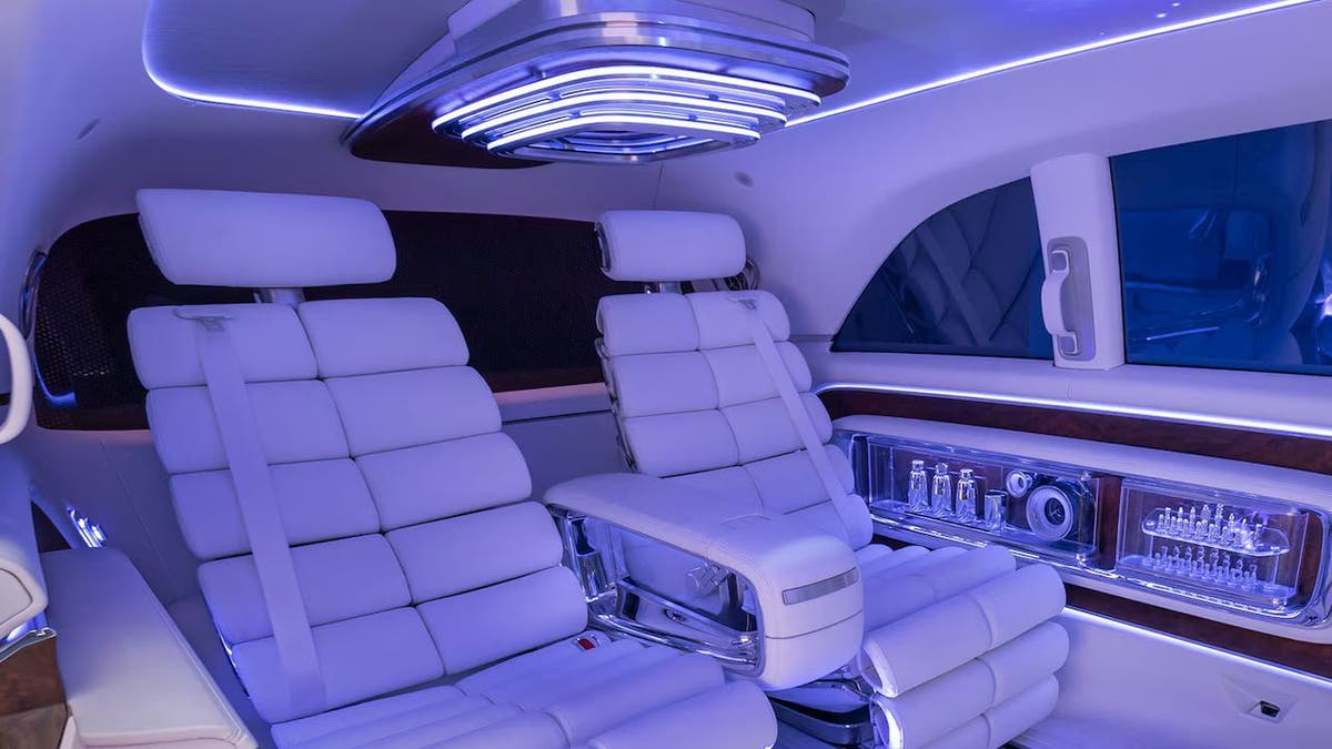 Mercedes luxury electric van with 65 inches screen, 42 speakers